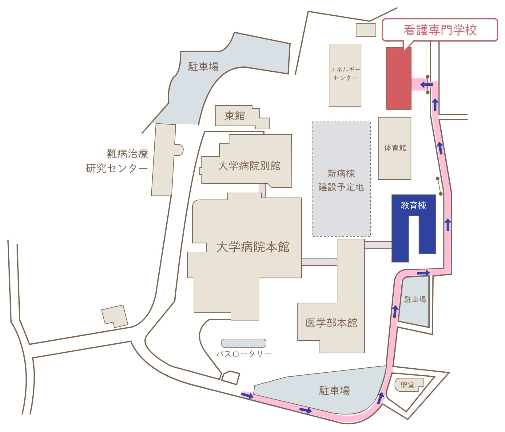 バス停から校舎までの道のり