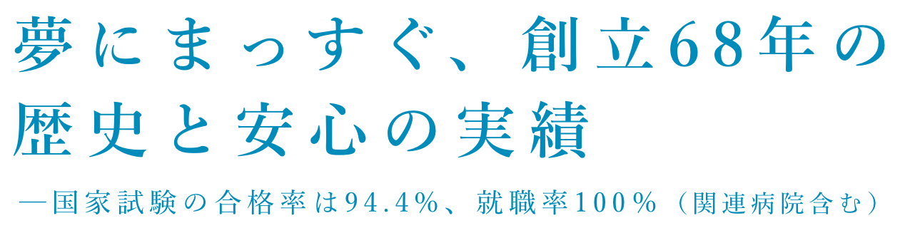 夢にまっすぐ、創立68年の		歴史と安心の実績─国家試験の合格率は94.4％<span id=
